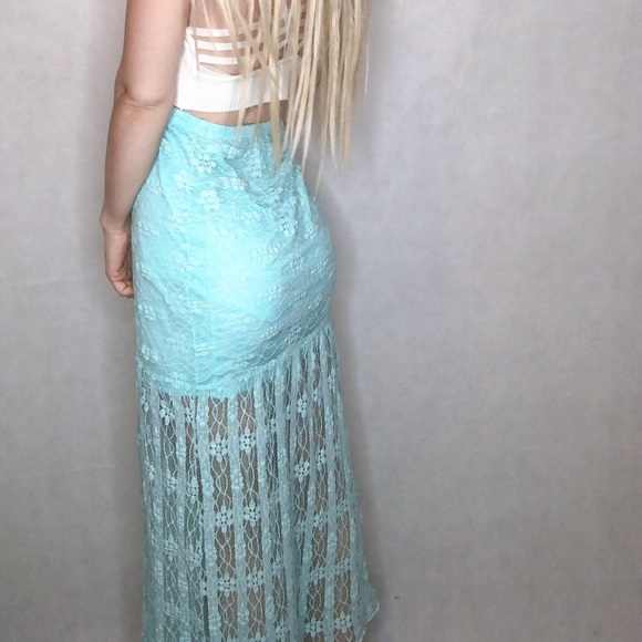 🦋✨ bright blue vacation maxi skirt long lace - Picture 3 of 11